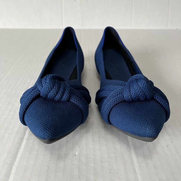 Rothy's The Knot Point II Ocean Blue Pointed Toe Knit Flats Knotted Bow Size 9.5 - Picture 5 of 16